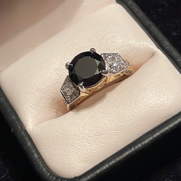 Silver tone Ring with simulated diamonds and gem in center. Deep blue gem. NWOT - Picture 1 of 5